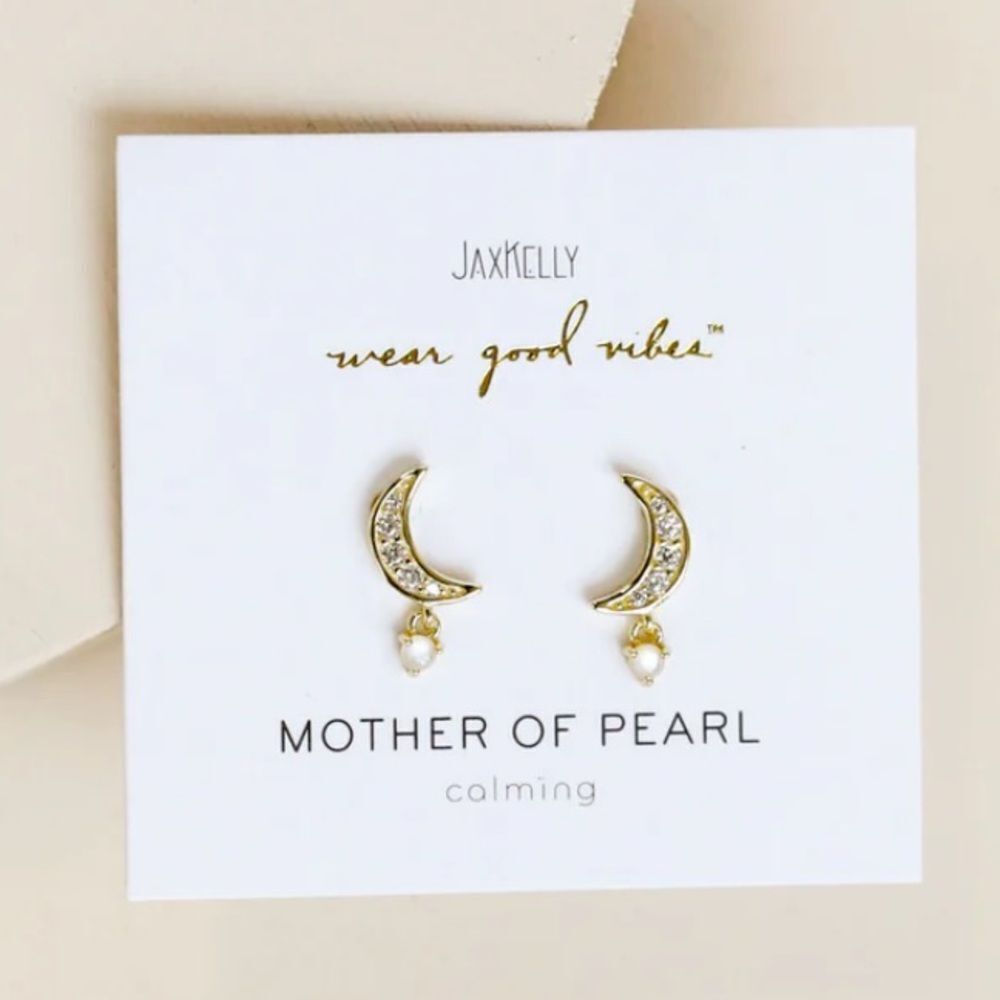 Jax Kelly Mother of Pearl Moon Drop Stud Earrings